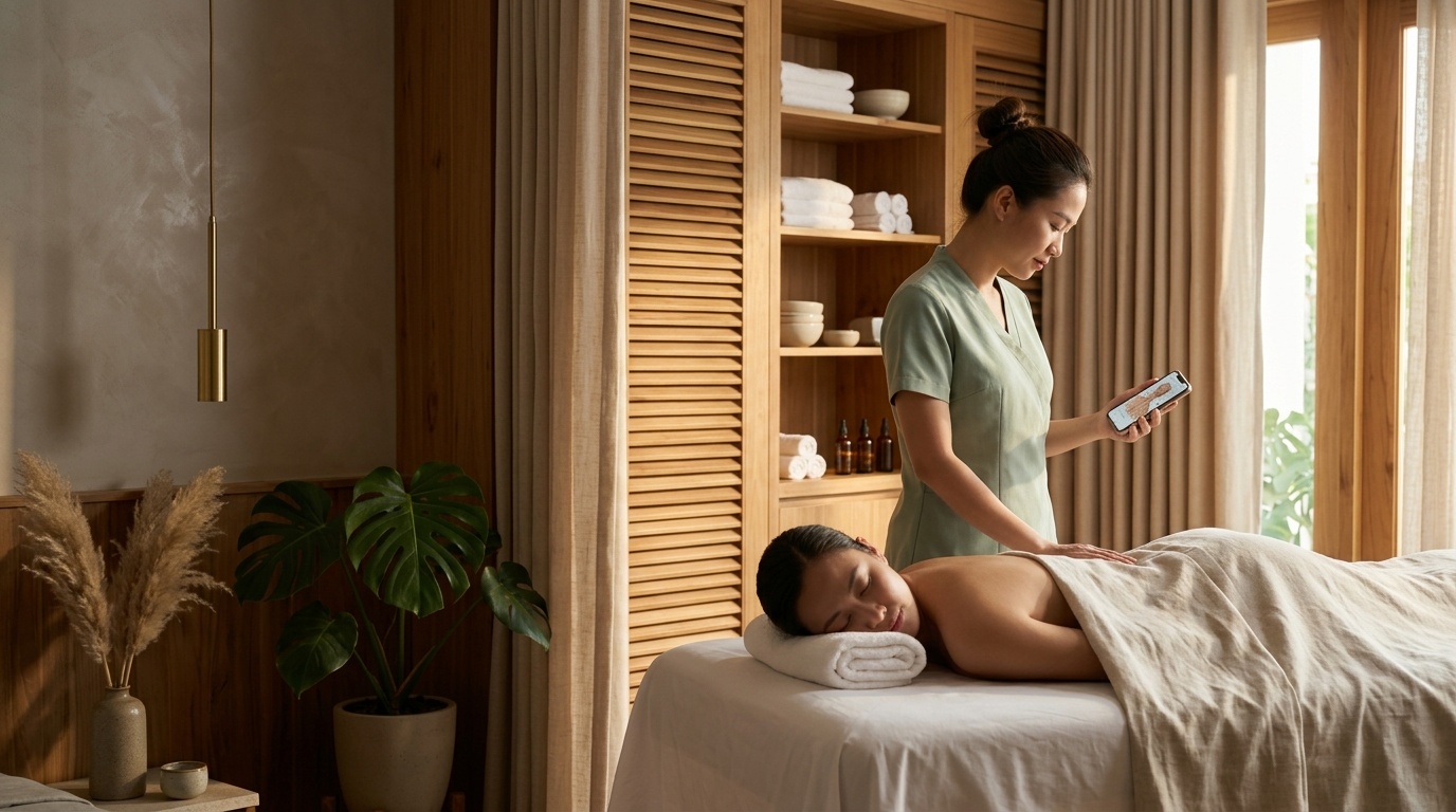 Spa Trị Liệu Cổ Vai Gáy hướng dẫn KTV bấm huyệt trên điện thoại